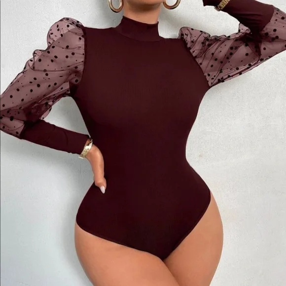 Green mesh dot sleeve bodysuit - Picture 2 of 16